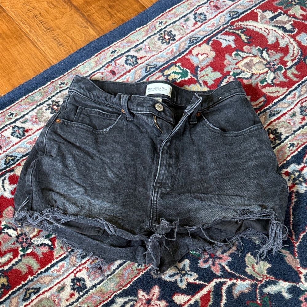 Abercrombie & Fitch Black Distressed Denim Cutoff Shorts Curve Love